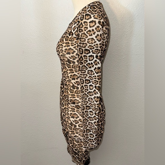 Tiger Mist Aarya Sheer Leopard Print Long Sleeve Body-Con Dress Size small - Picture 9 of 11